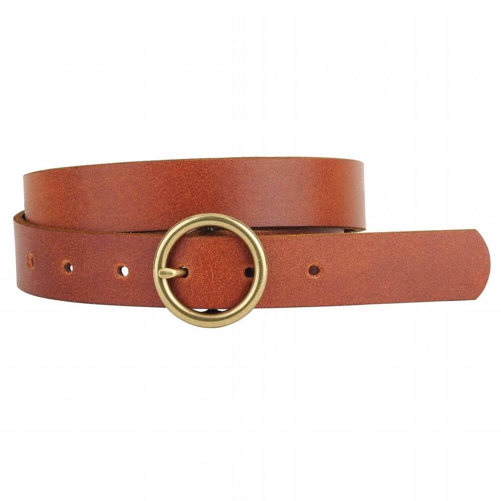 NEW MOST WANTED women's brass toned circle buckle leather belt in brown